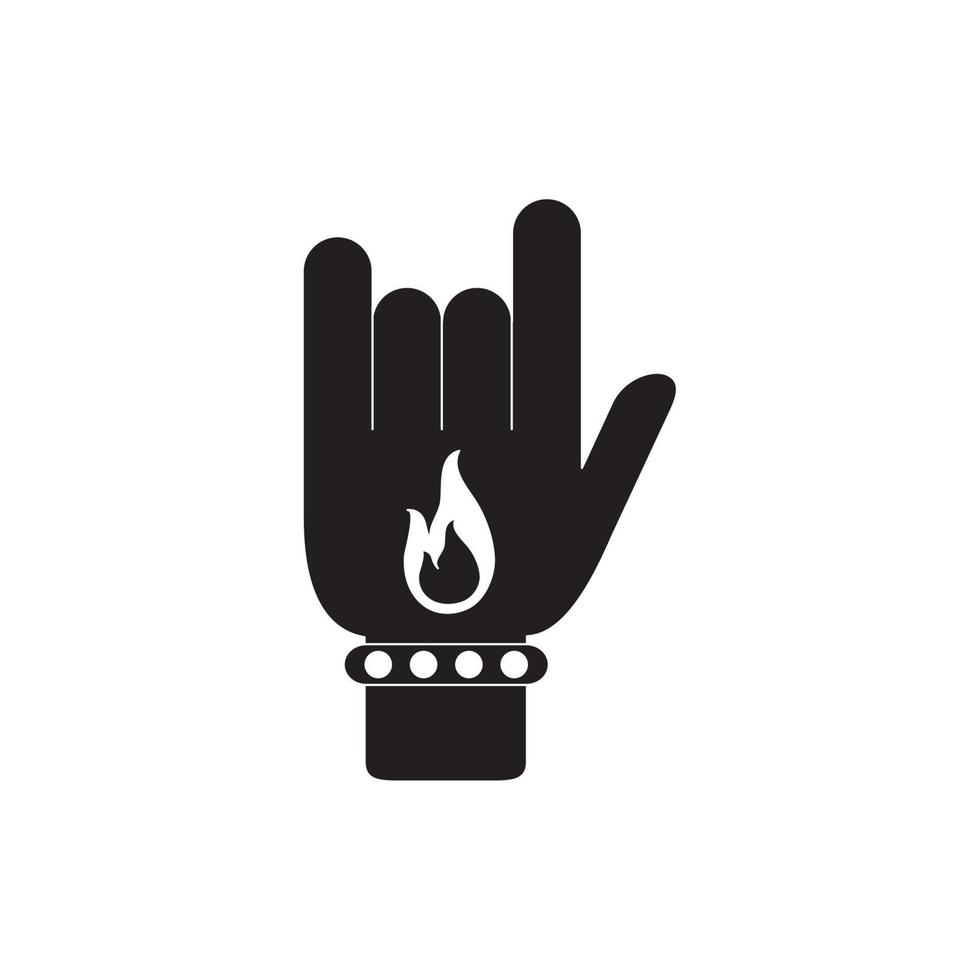 mano roca con fuego tatuaje melodía sonido música silueta estilo icono vector