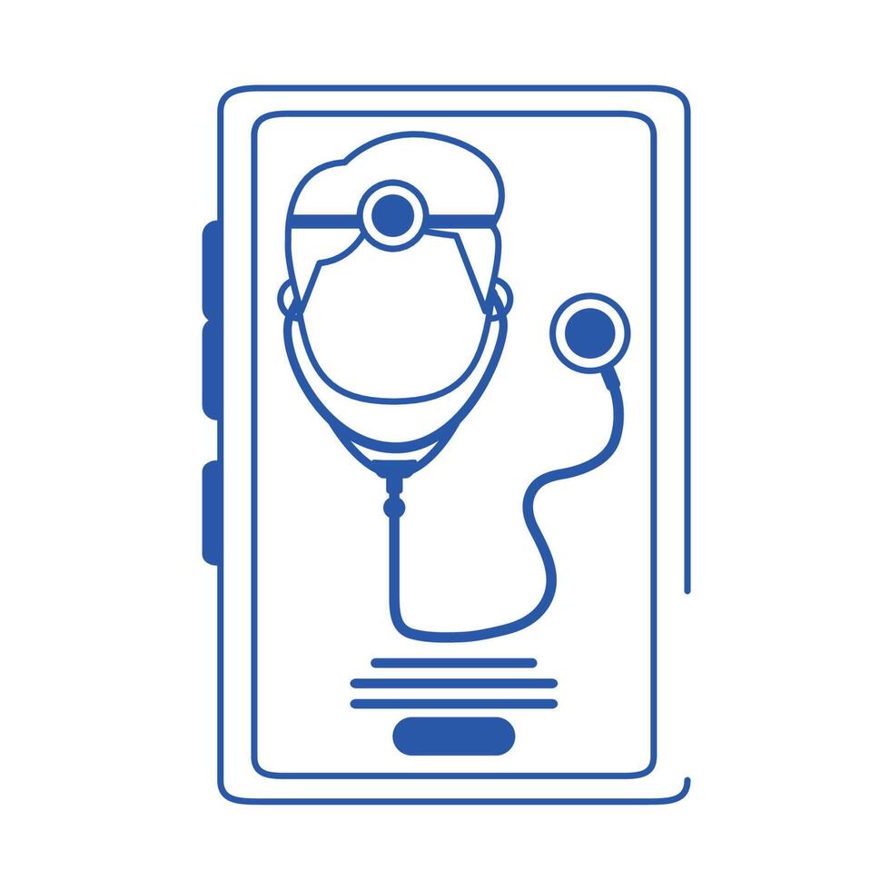 online doctor character smartphone stethoscope support care blue line