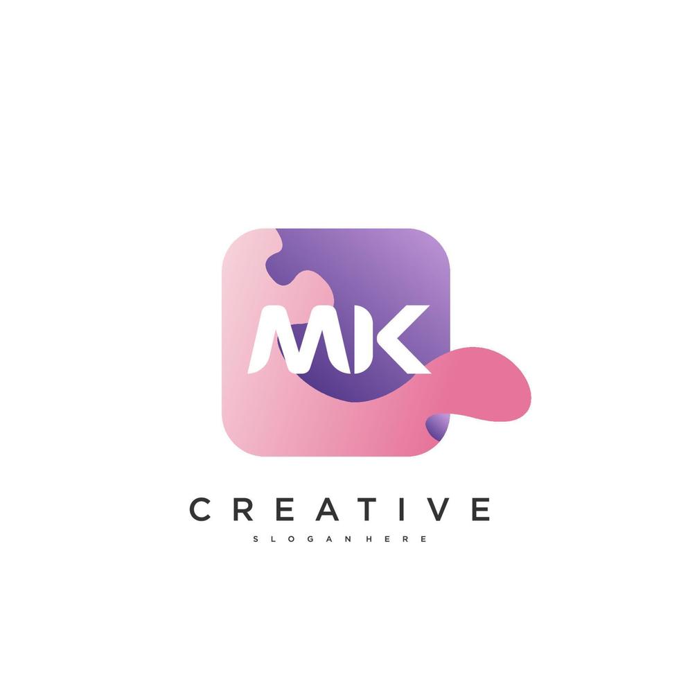 MK Initial Letter logo icon design template elements with wave colorful art vector