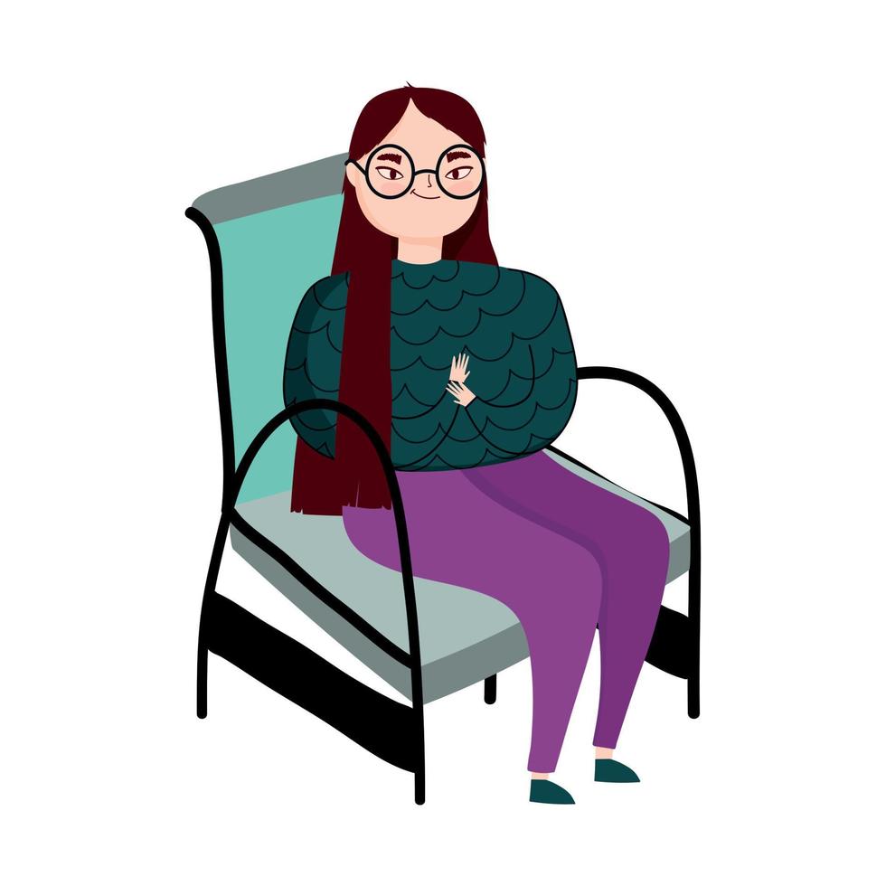 smiling young woman sitting in chair resting vector