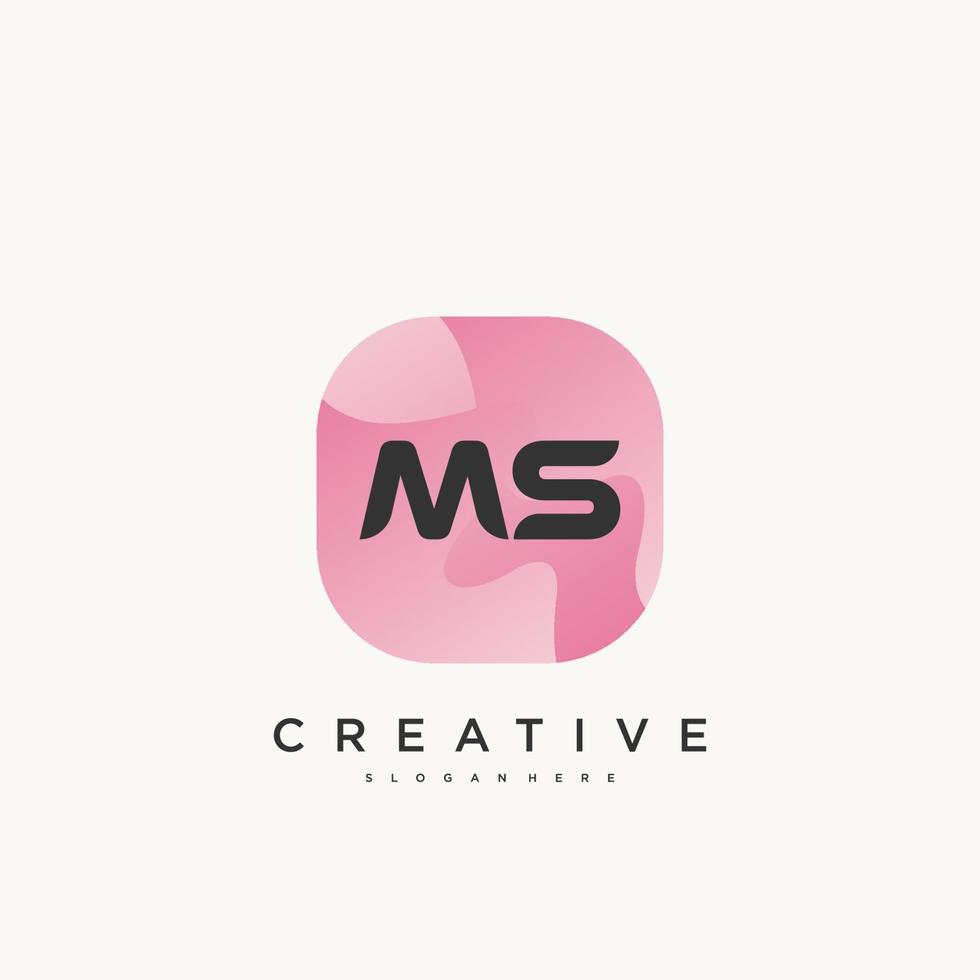 MS Initial Letter logo icon design template elements with wave colorful art vector