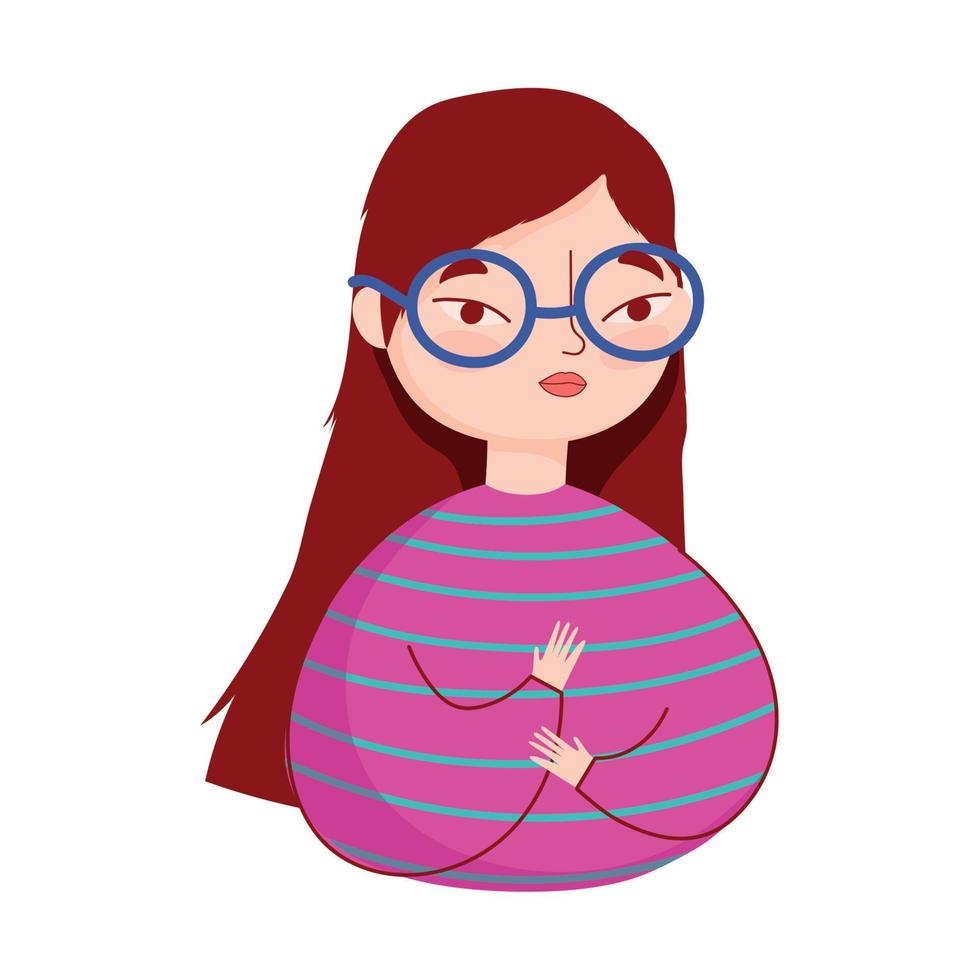portrait young woman with glasses character isolated icon vector