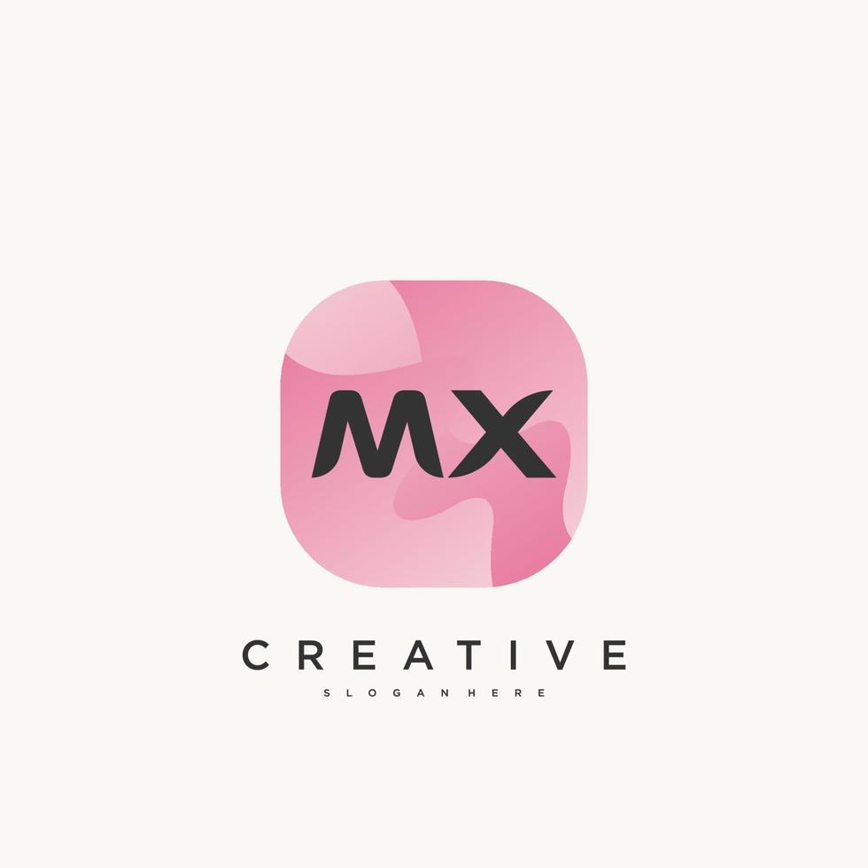 MX Initial Letter logo icon design template elements with wave colorful art vector