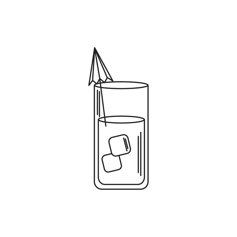 drinks beverage cold glass with umbrella and ice cube line style icon vector