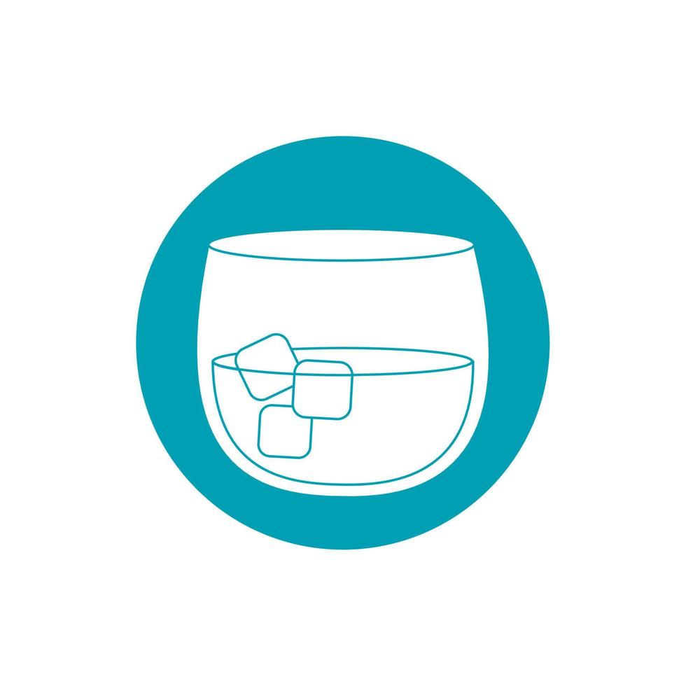 drinks glass whiskey with ice cubes blue block style icon vector