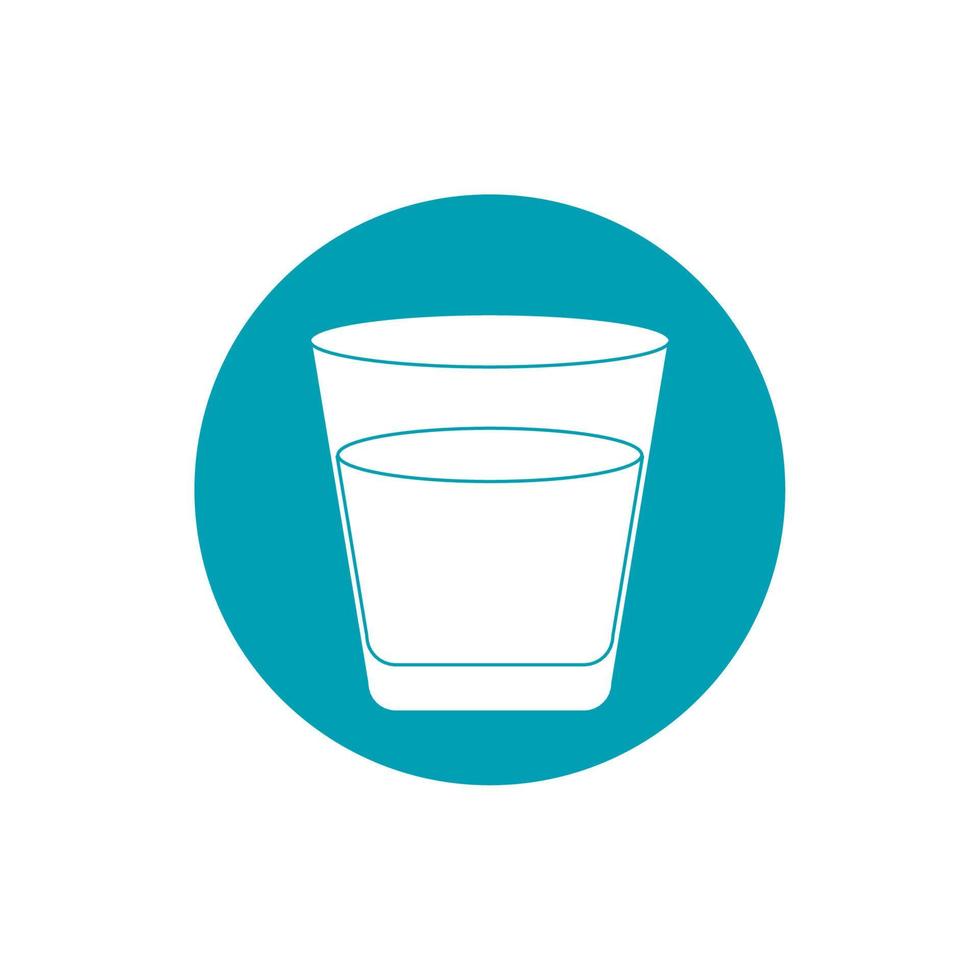 bebe un vaso de agua o jugo con un icono de estilo bloque azul paja vector