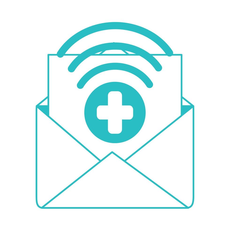 médico en línea, protección de consultor de asistencia médica por correo electrónico covid 19, icono de estilo de línea vector