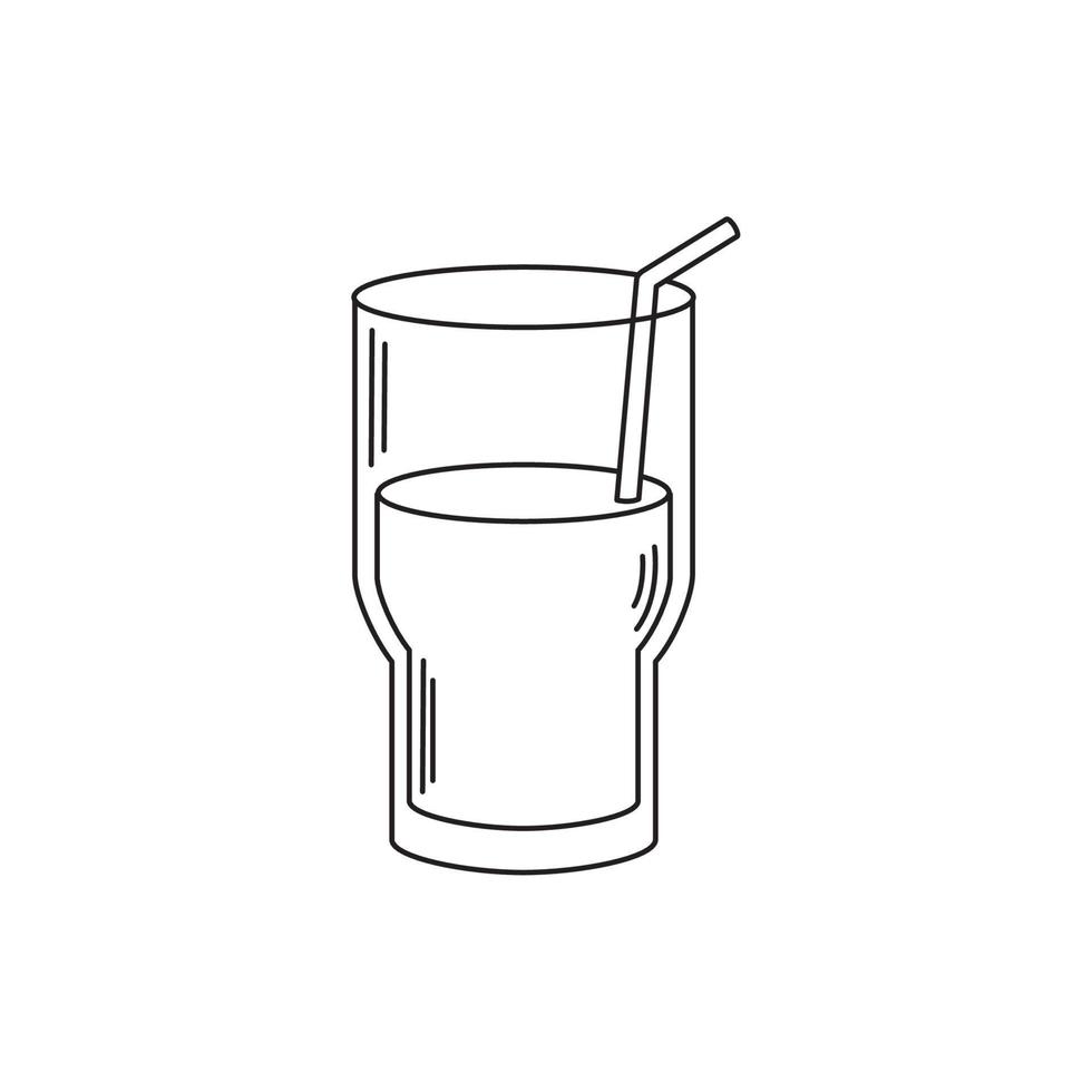 drinks fresh glass cup water with straw line style icon vector