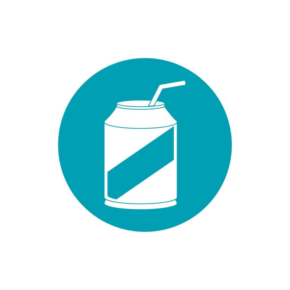 drinks beverage can with straw blue block style icon vector