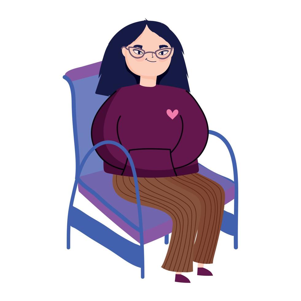 smiling young woman sitting in chair resting vector
