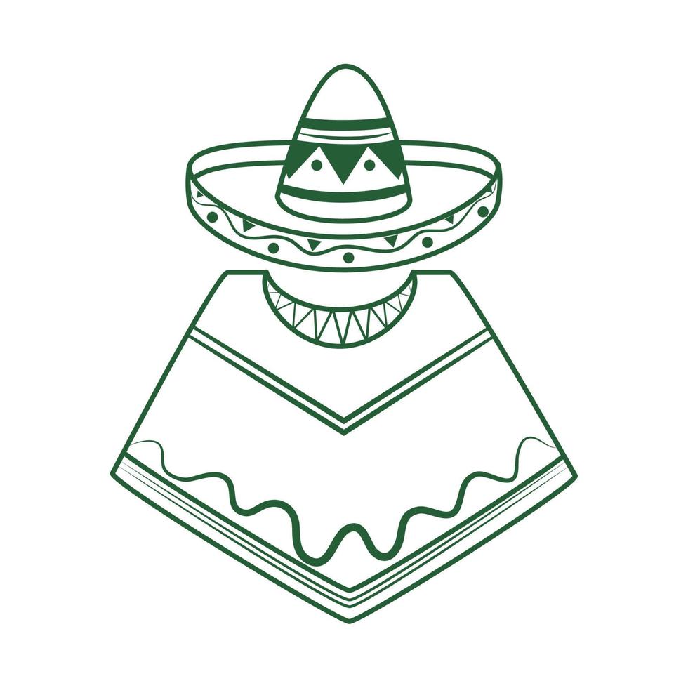 poncho y sombrero tradicional cinco de mayo icono de estilo de línea de celebración mexicana vector