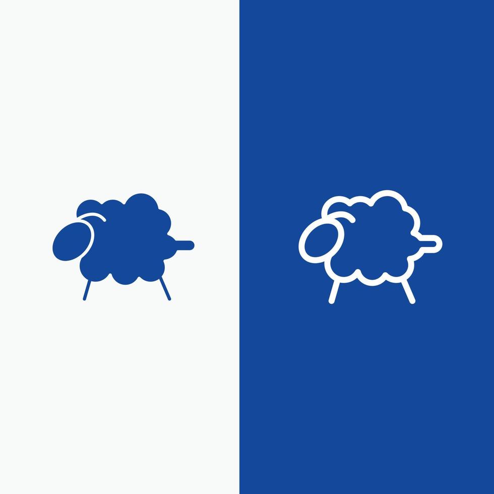 cordero oveja lana línea de pascua y glifo icono sólido bandera azul línea y glifo icono sólido bandera azul vector