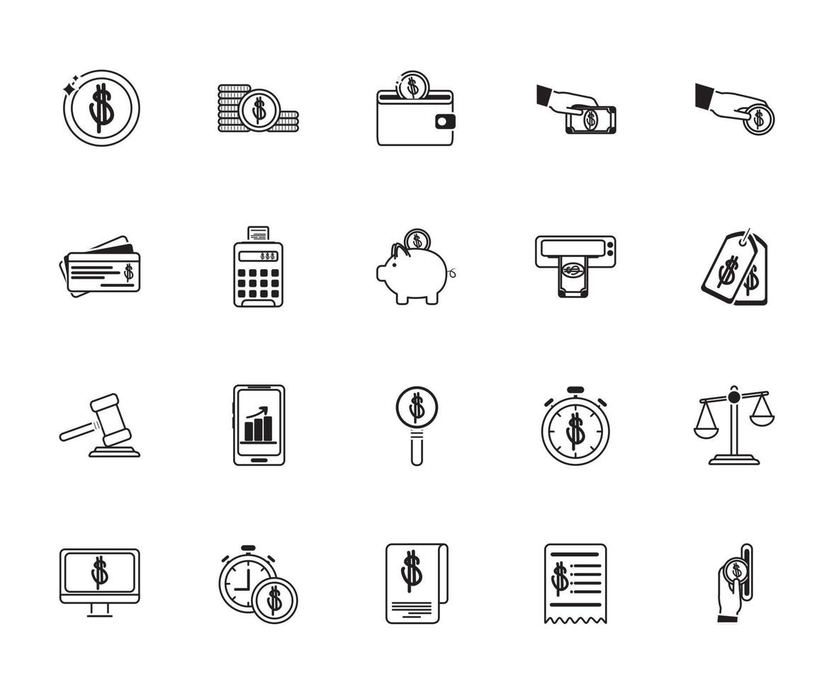 money business financial trade commerce icons set line style icon vector