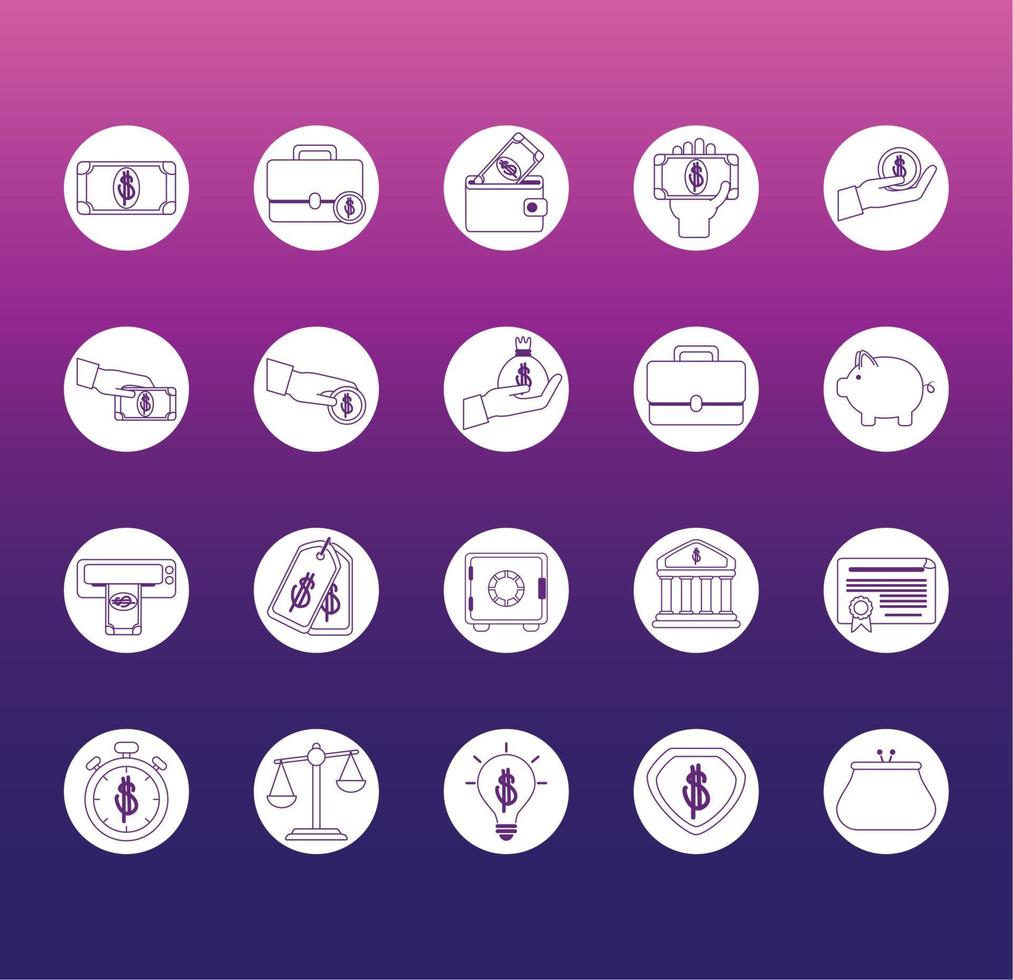money business financial trade commerce icons set gradient style icon vector