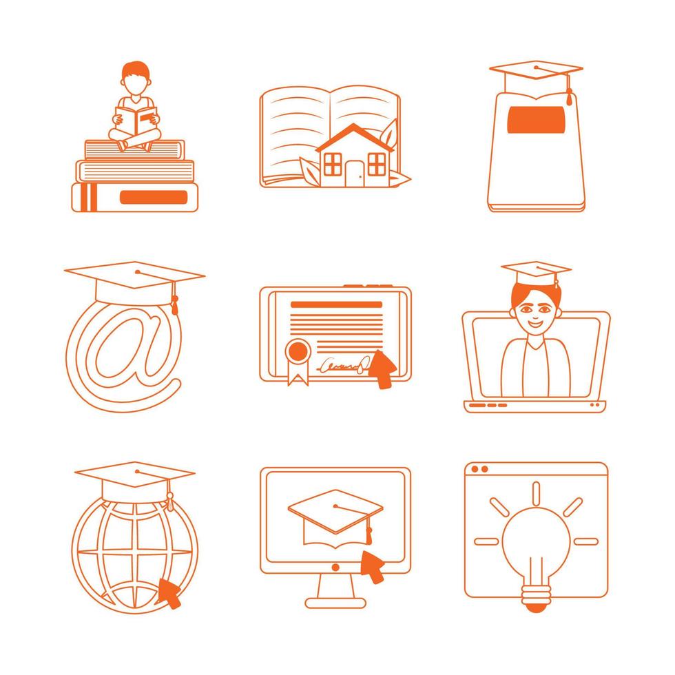 home education school learn supplies icons set line color style icon vector