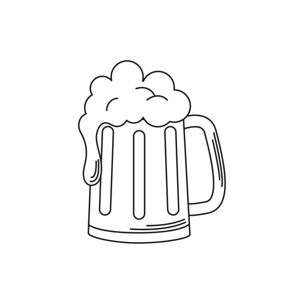 drinks beer mug glass with foam alcohol line style icon vector