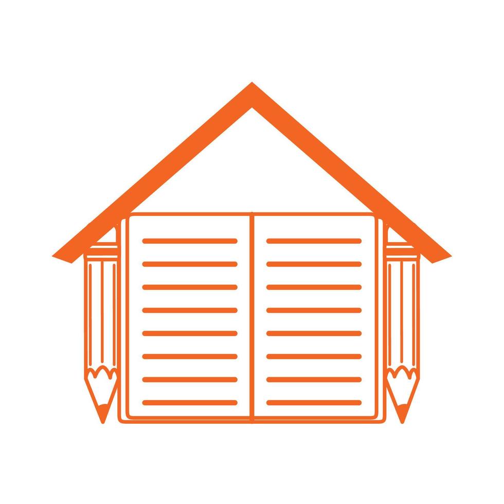 pencils and book shaped house home education line color style icon vector