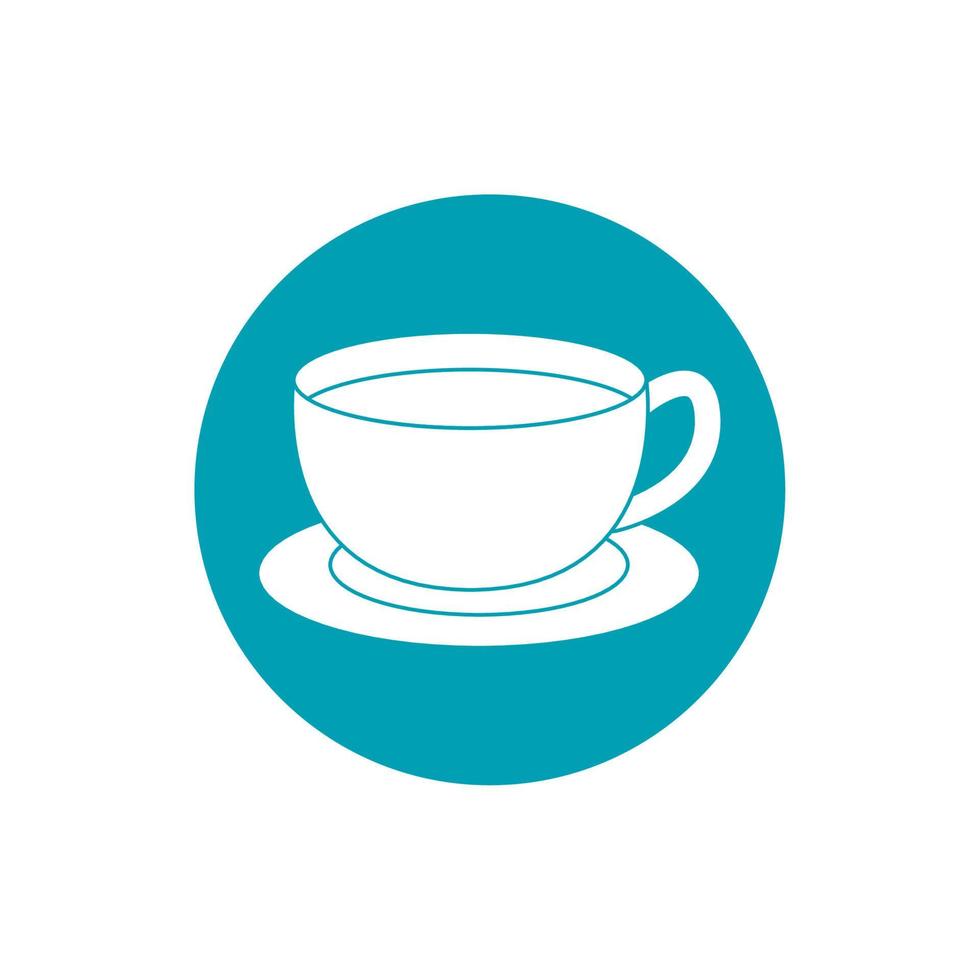 bebe una taza de café en un plato icono de estilo de bloque azul fresco vector