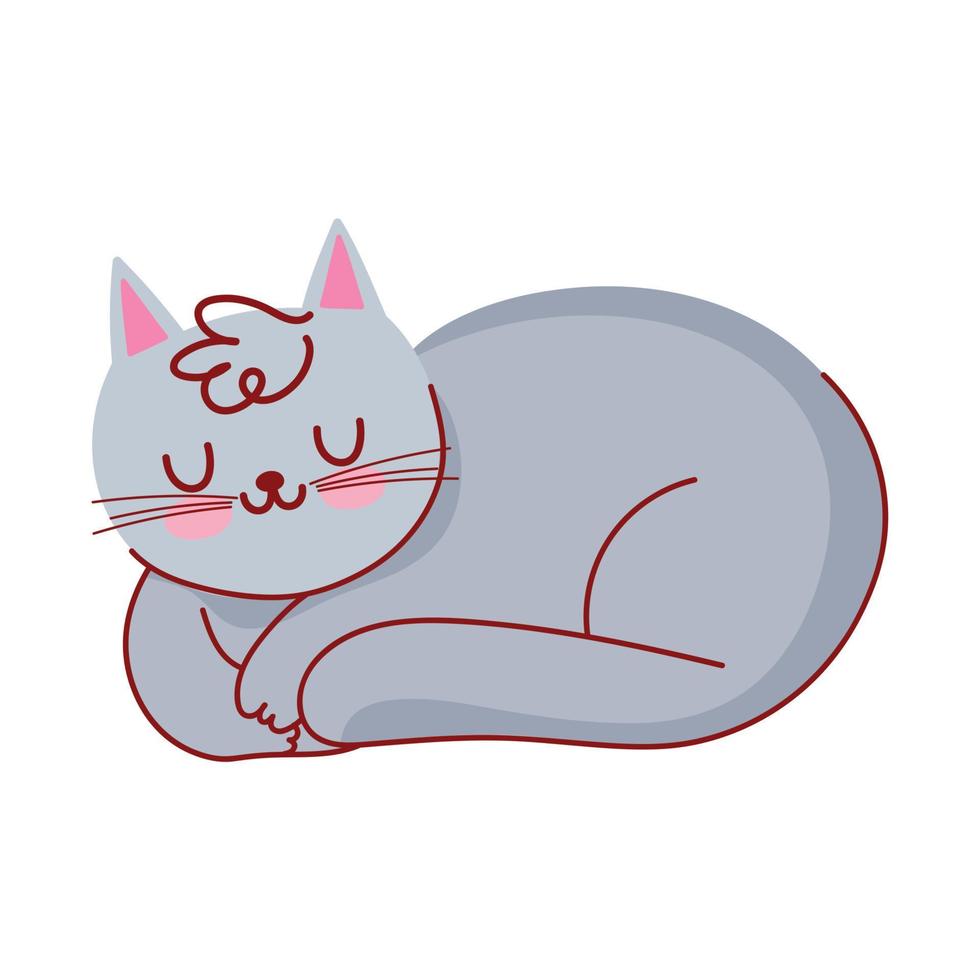 sleeping gray cat domestic pet cartoon isolated icon vector