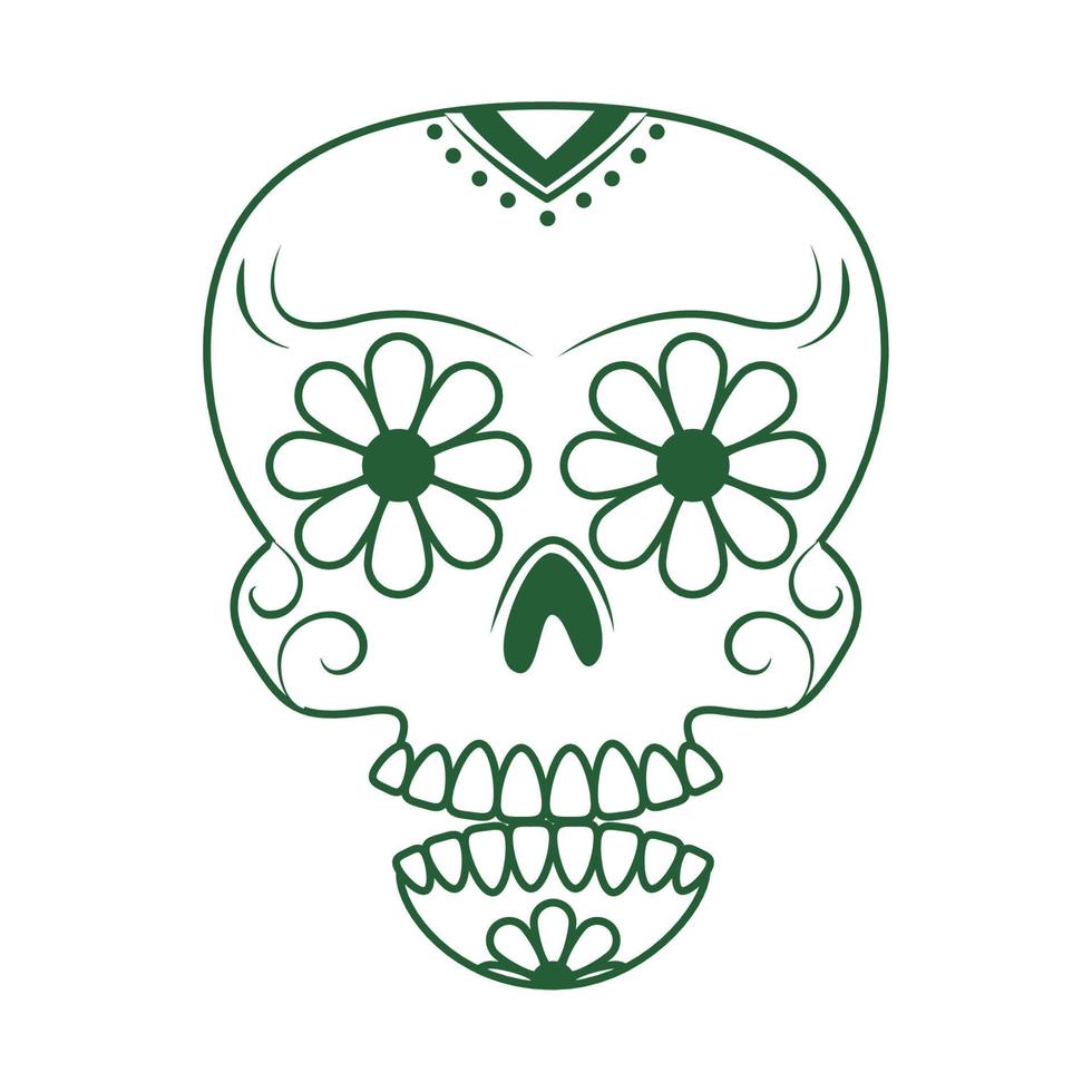 skull catrina flower decoration cinco de mayo mexican celebration line style icon vector