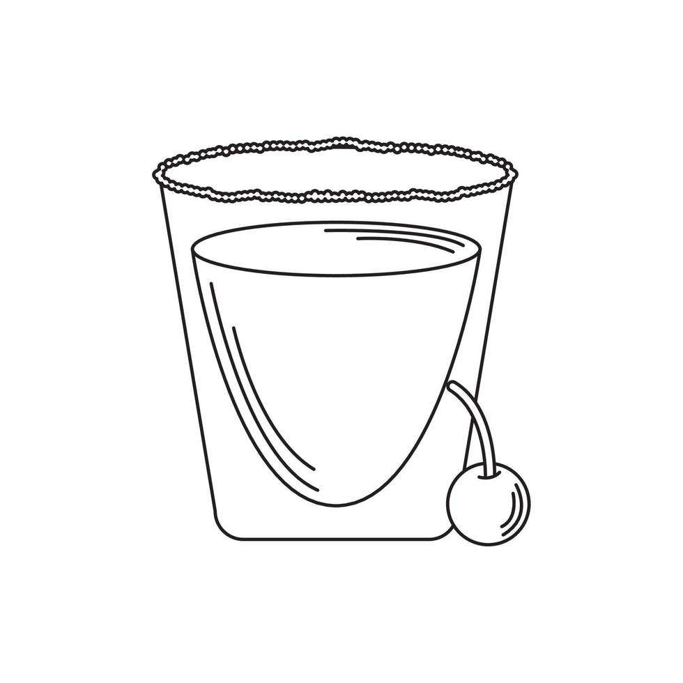 drinks glass cup shot with salt and cherry alcohol line style icon vector