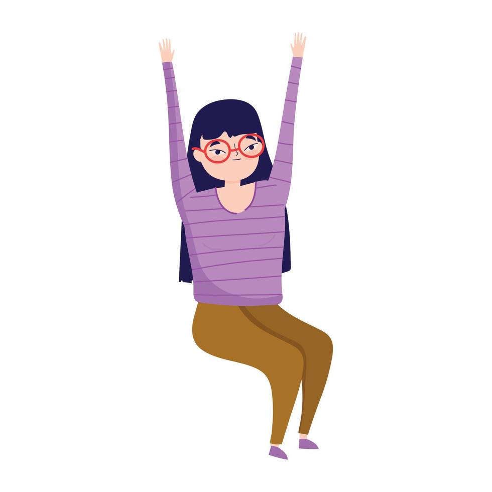 young woman sitting gesture character isolated icon vector