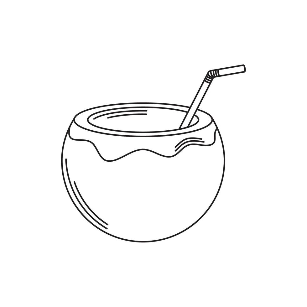 drinks tropical cocktail coconut with straw line style icon vector