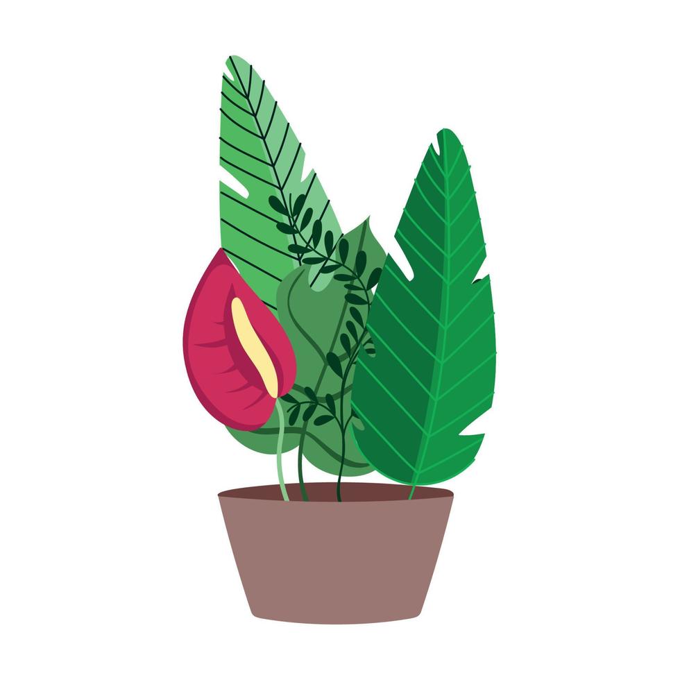 flowers and plants branch in pot isolated icon vector