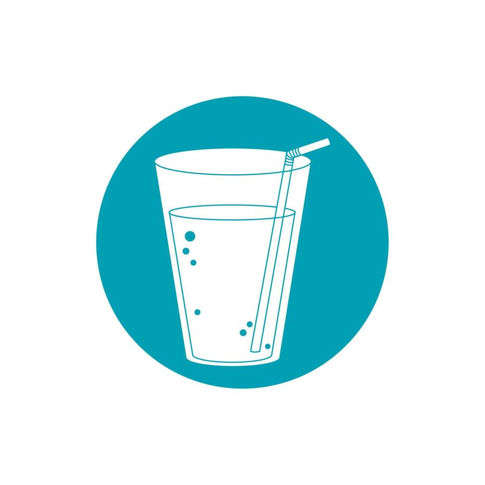 bebe un vaso de plástico frío fresco con un icono de estilo bloque azul paja vector