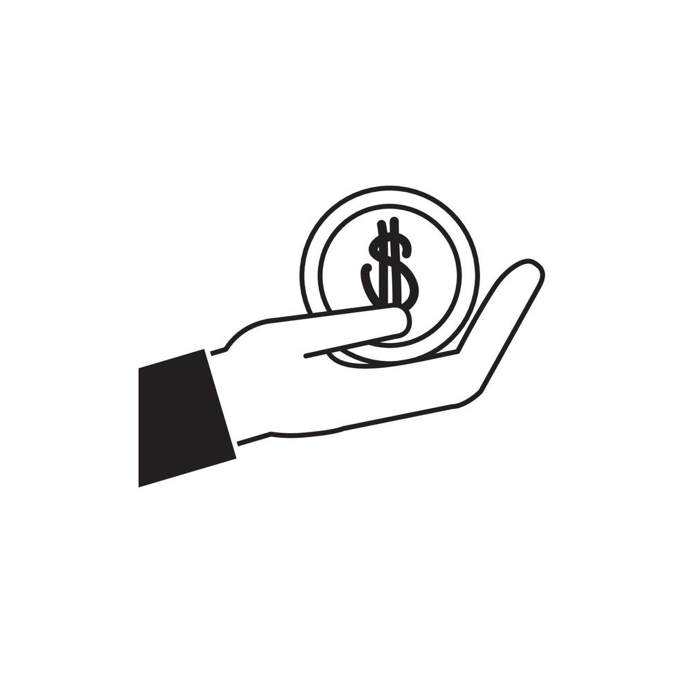 hand holding coin money business financial line style icon vector