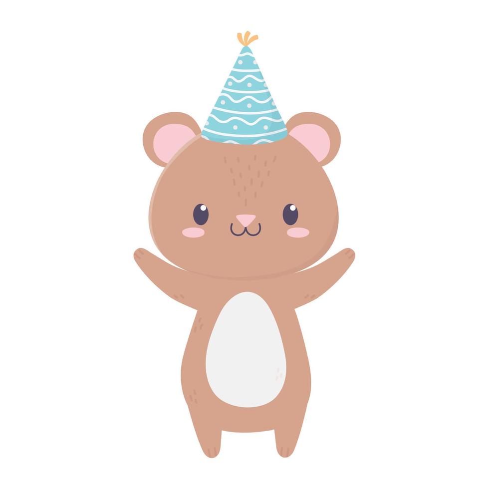 feliz cumpleaños lindo oso sombrero de fiesta animal dibujos animados vector