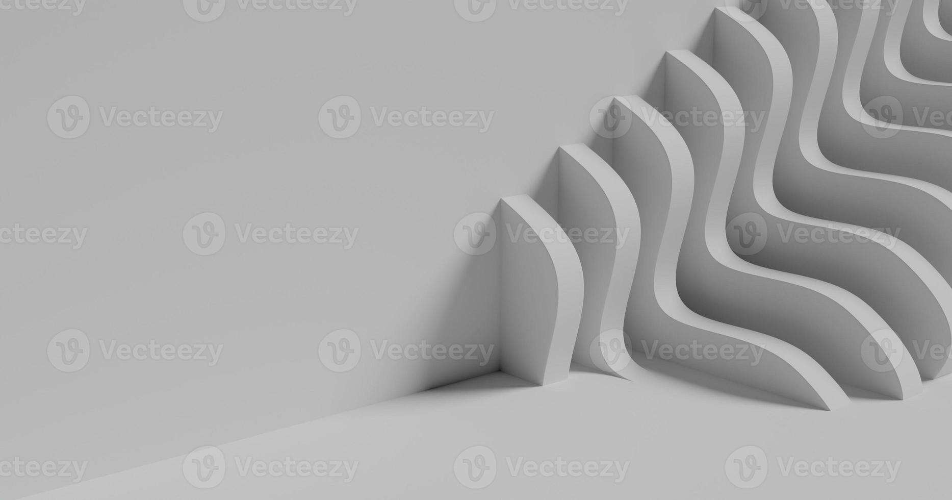 Abstract white background with geometric figures arranged together until shadows 3D rendering. photo