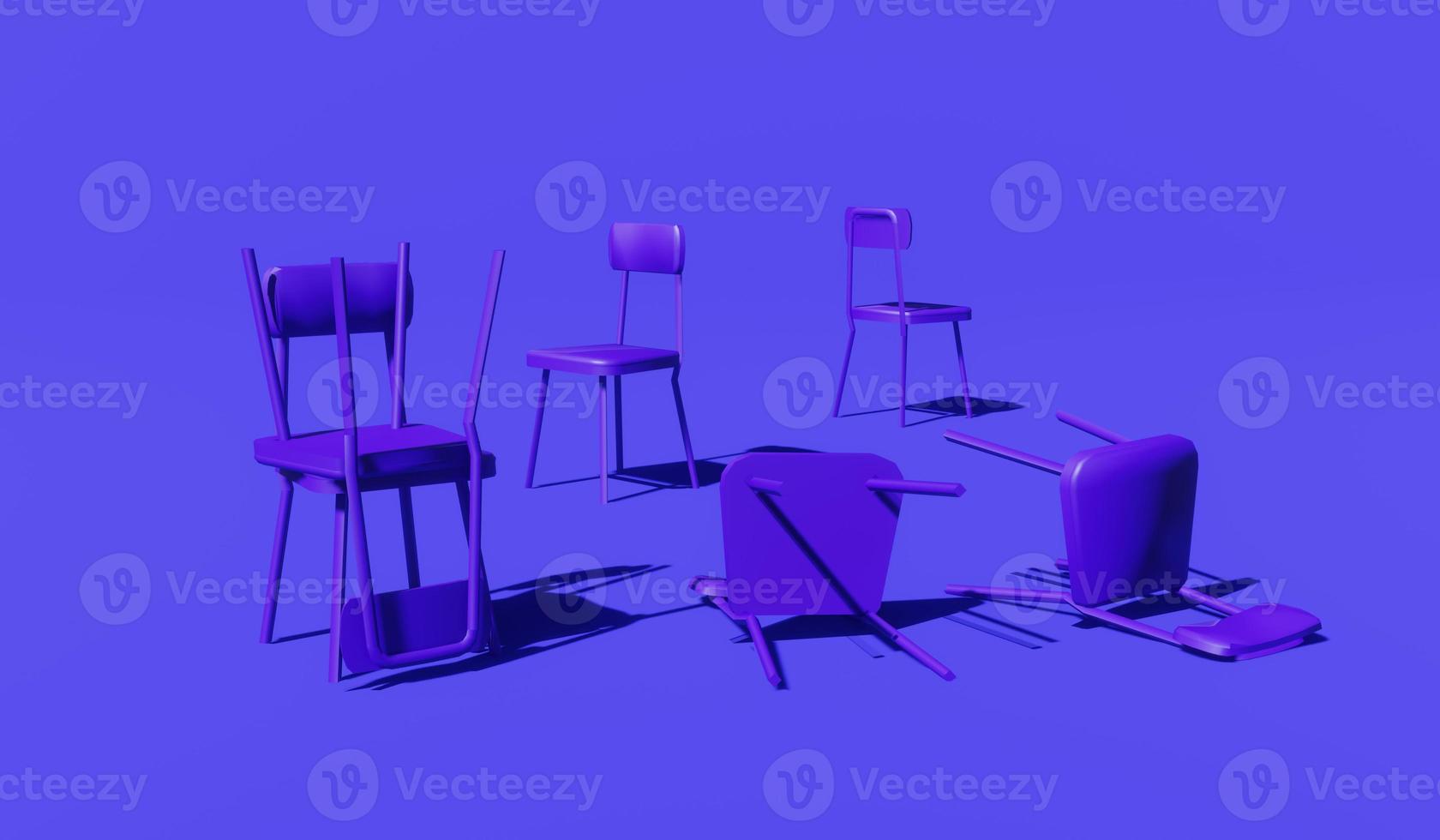 Abstract background image using blue mood purple on purple chair 3D rendering. photo