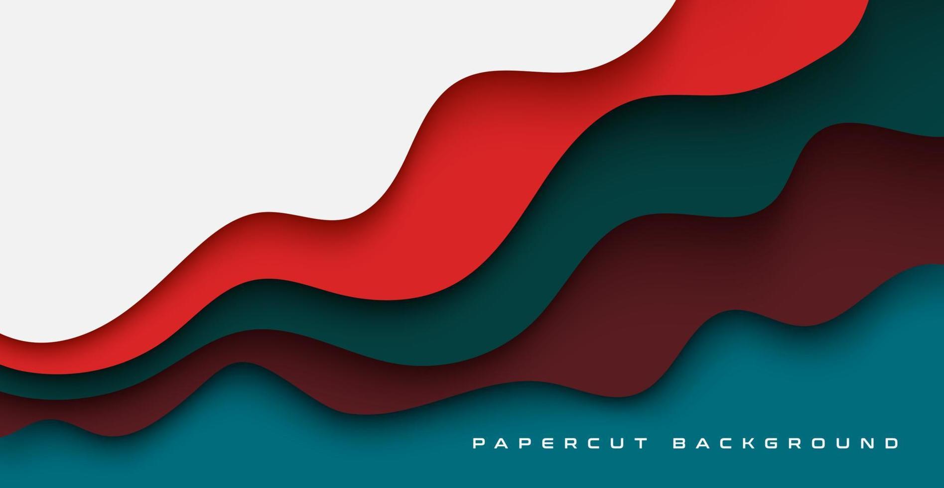 Multi layers green red color texture 3D papercut layers in gradient vector banner. Abstract paper cut art background design for website template. Topography map concept or smooth origami paper cut