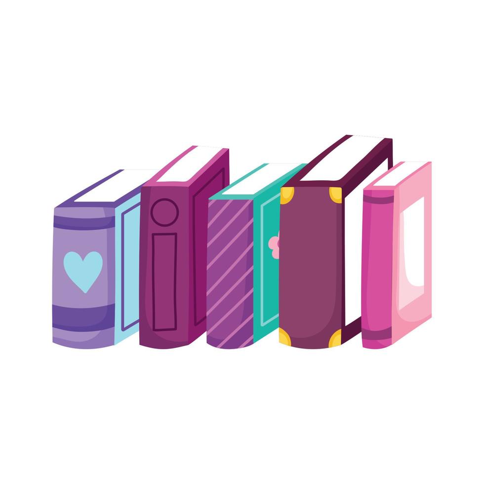 fila de libros de literatura diferente, día del libro. vector