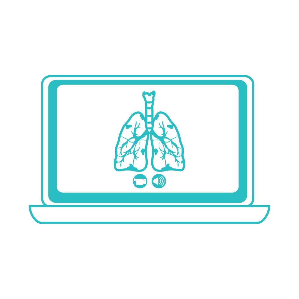 médico en línea, consultor de enfermedades respiratorias portátiles protección médica covid 19, icono de estilo de línea vector