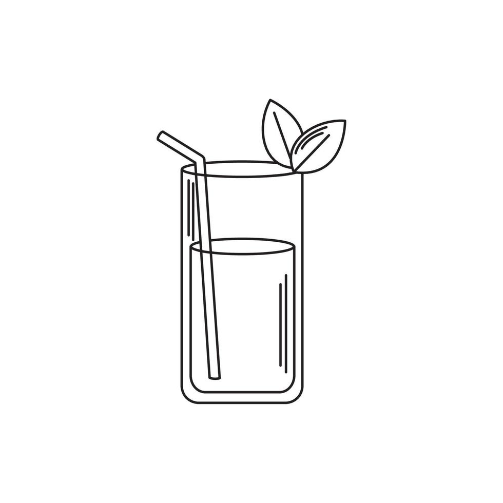 drinks glass cup liquor with mint leaves and straw line style icon vector
