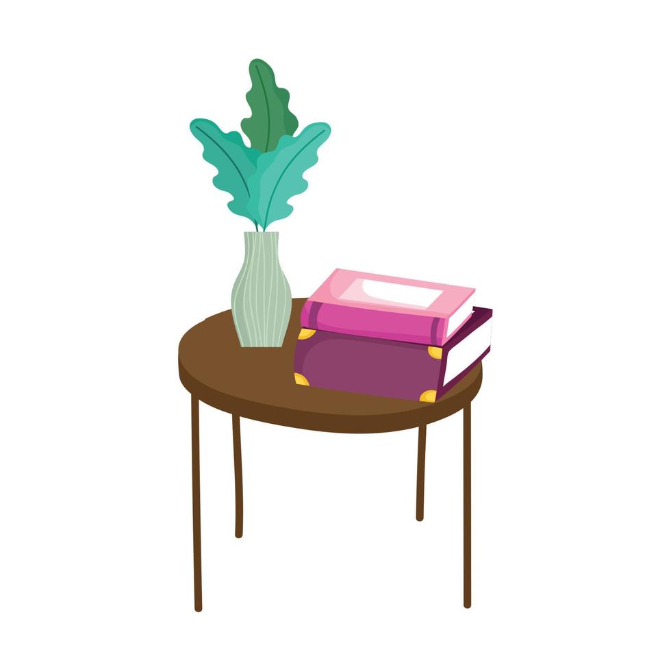 libros apilados y plantas en jarrón sobre la mesa, día del libro vector