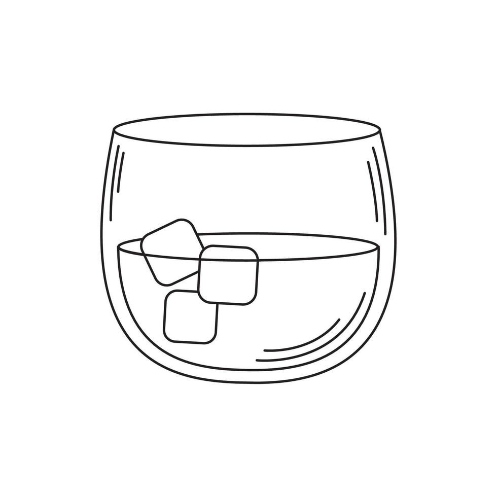 drinks glass whiskey with ice cubes line style icon vector