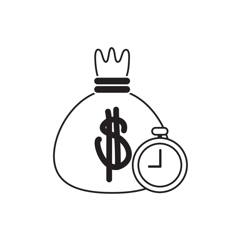 bag money stopwatch timer business financial line style icon vector