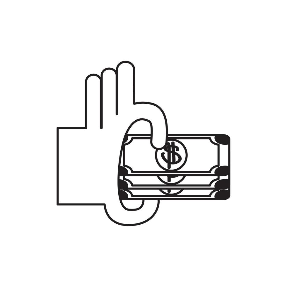 hand with banknotes money business financial line style icon vector