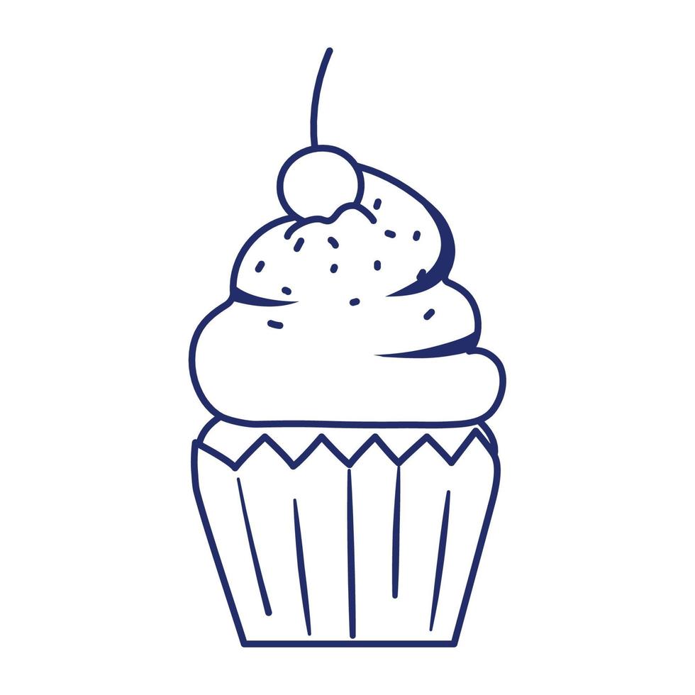 feliz cumpleaños dulce cupcake cereza celebración icono aislado estilo de línea vector