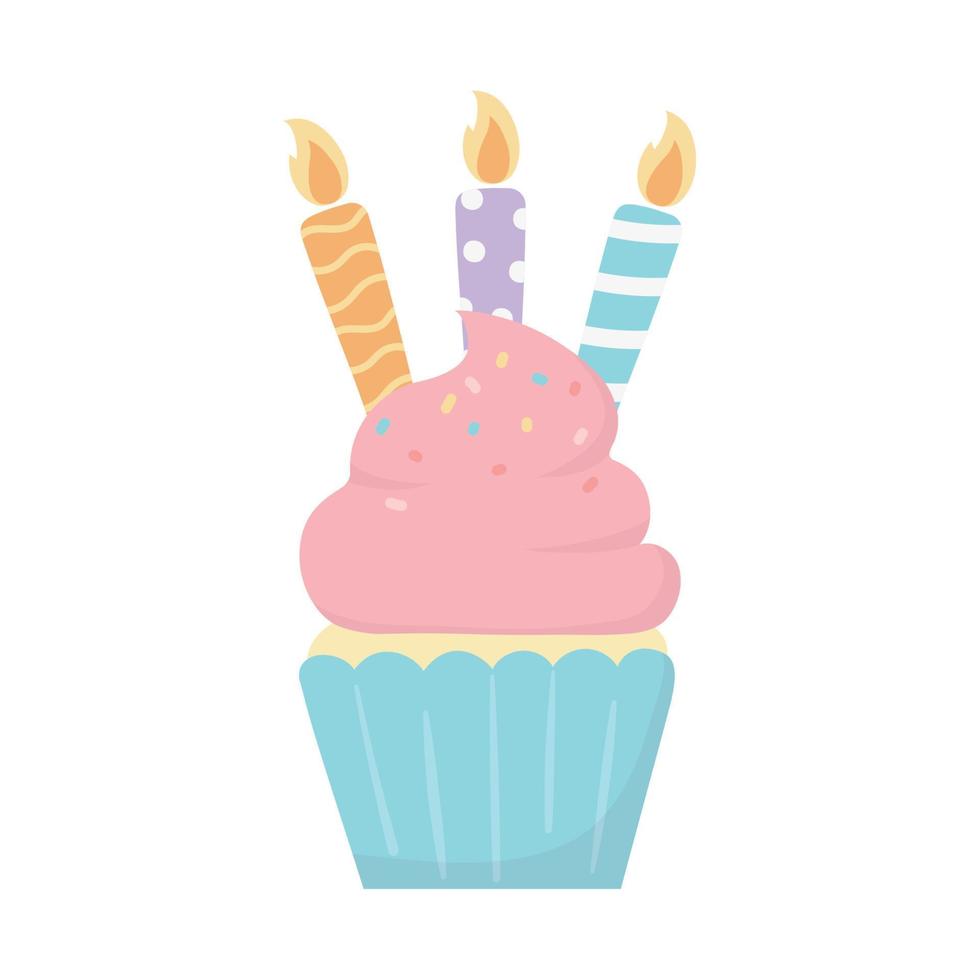happy birthday sweet cupcake with candles party cartoon isolated icon  13435149 Vector Art at Vecteezy