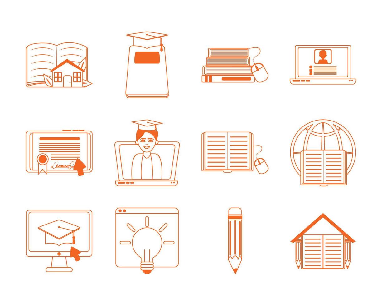 home education school learn supplies icons set line color style icon vector
