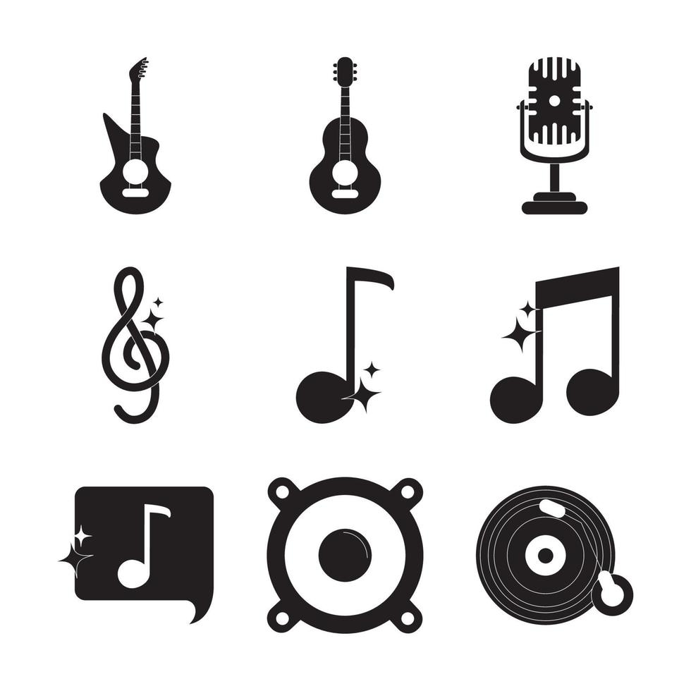 music melody sound audio icons set silhouette style icon vector
