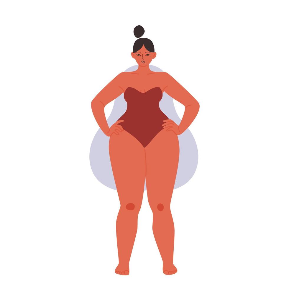 tipo de forma de pera hembra. chica gordita de dibujos animados en un traje de baño sin tirantes. ilustración vectorial de una mujer con hombros anchos aislada en fondo blanco. vector