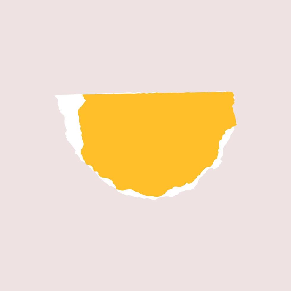 Torn piece of paper isolated. A semicircle piece of paper with a torn edge. Vector illustration of a geometric shape with a white torn edge.