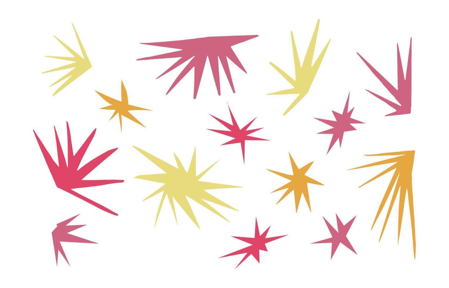 Abstract stars cut from paper. Set of hand carved spiky star shapes isolated on white background. Vector illustration in collage technique.
