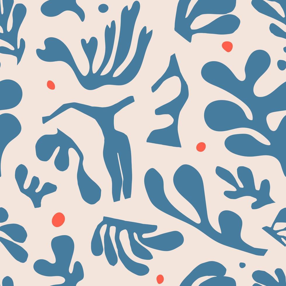 Abstract seamless pattern with cut out shapes. Background with pattern inspired by Matisse. Trend vector illustration with fictional algae.