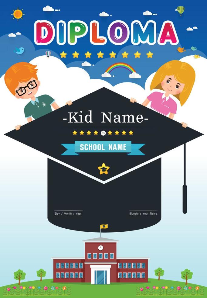 certificado niños diploma ilustración vectorial. vector